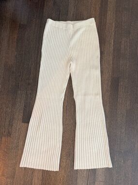 Aerie Cream Ribbed Knit Wide-Leg Pants NWOT